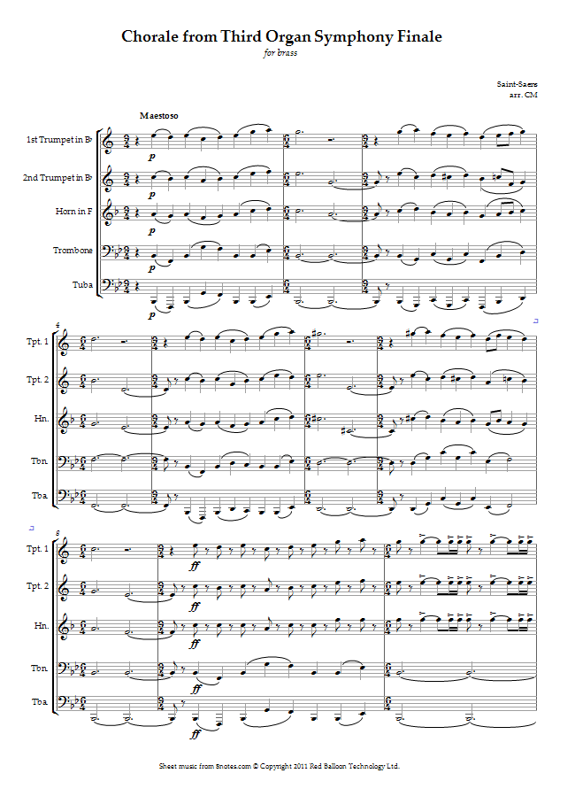 Saint-Saëns - Chorale from Third Organ Symphony Finale sheet music for Brass Quintet Saint-Saëns - Chorale from Third Organ Symphony Finale sheet music for Brass Quintet