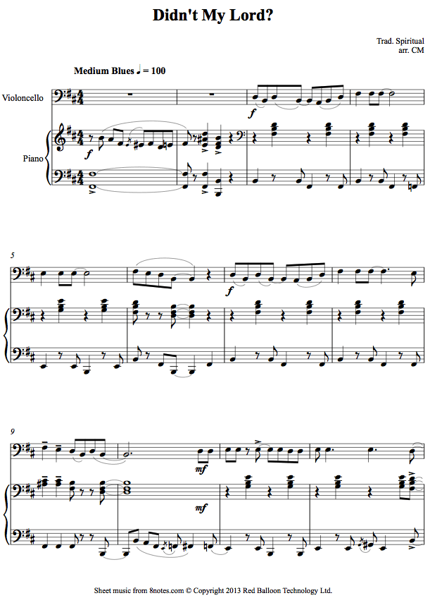 Didn't My Lord? (Spiritual) sheet music for Cello Didn't My Lord? (Spiritual) sheet music for Cello