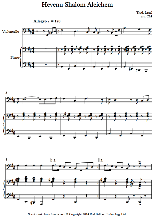 Hevenu Shalom Aleichem (Israeli Traditional) sheet music for Cello