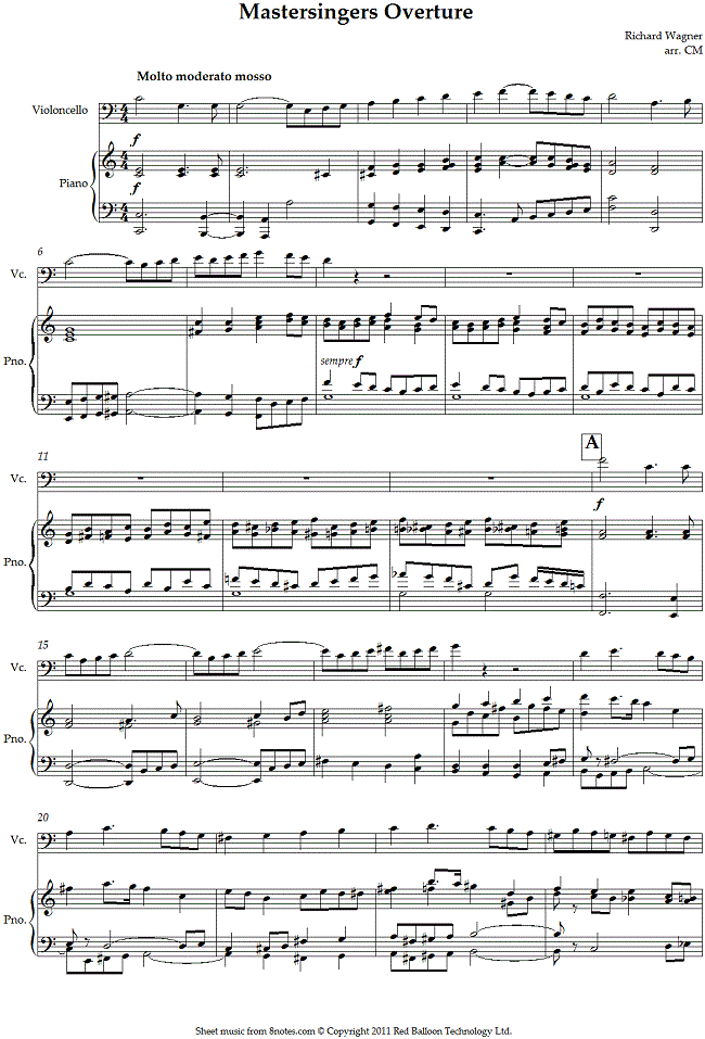 Wagner - Mastersingers Overture (Die Meistersinger) sheet music for Cello Wagner - Mastersingers Overture (Die Meistersinger) sheet music for Cello