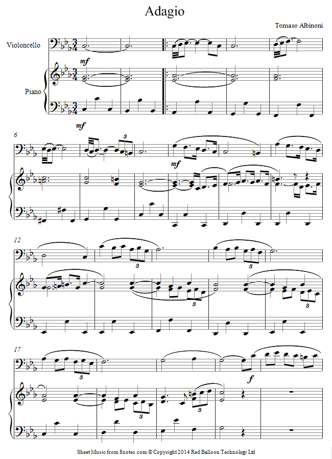 Albinoni - Adagio sheet music for Cello Albinoni - Adagio sheet music for Cello
