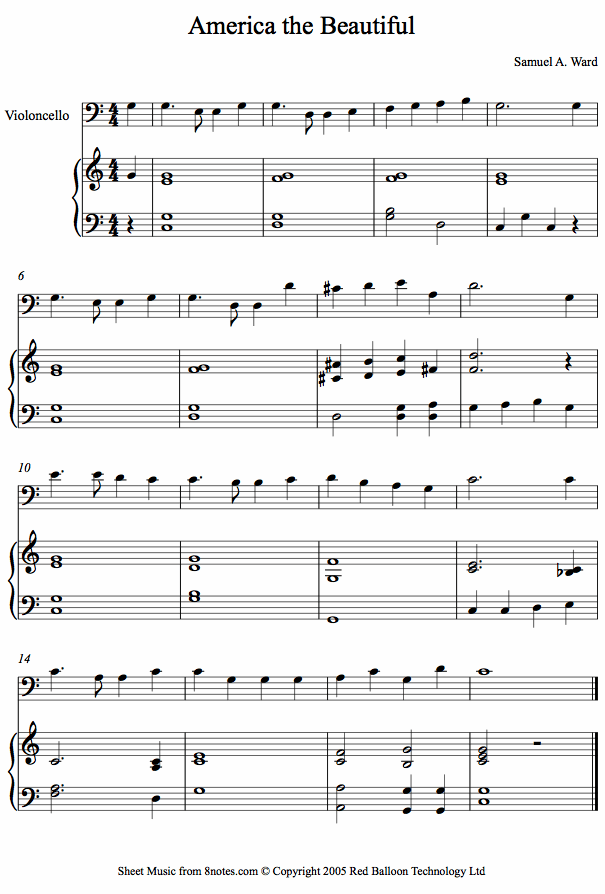 Samuel A. Ward - America the Beautiful sheet music for Cello Samuel A. Ward - America the Beautiful sheet music for Cello