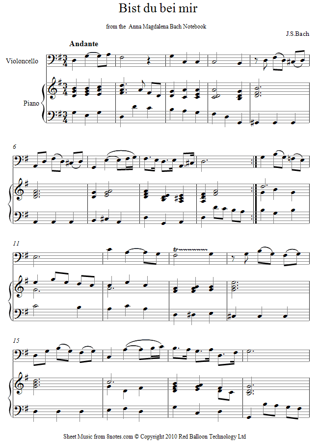 Bach - Bist Du Bei Mir sheet music for Cello Bach - Bist Du Bei Mir sheet music for Cello