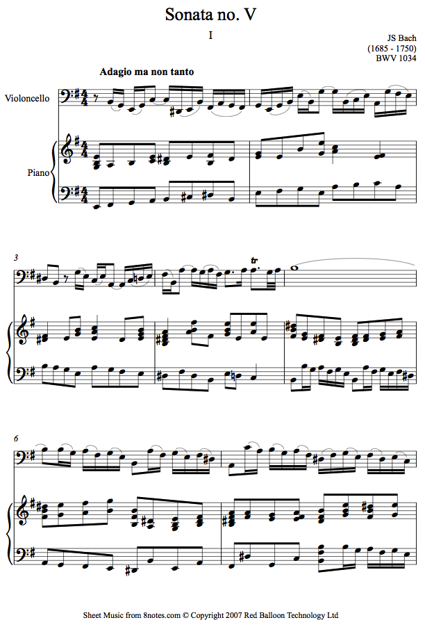 Bach - Sonata for Flute BWV 1034 1st mvt sheet music for