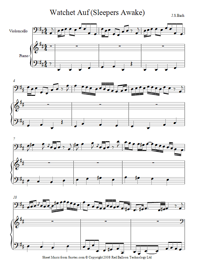 Bach - Watchet Auf (Sleepers Awake) sheet music for Cello Bach - Watchet Auf (Sleepers Awake) sheet music for Cello