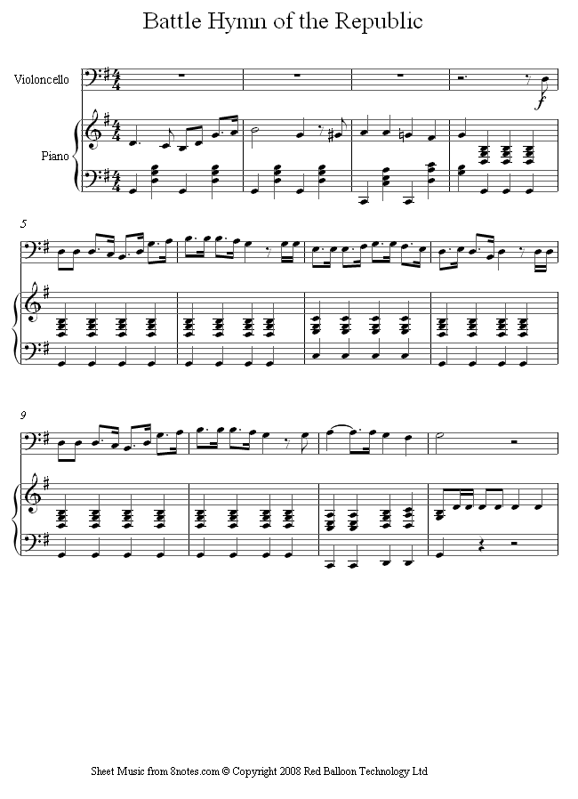 Howe - Battle Hymn of the Republic sheet music for Cello Howe - Battle Hymn of the Republic sheet music for Cello