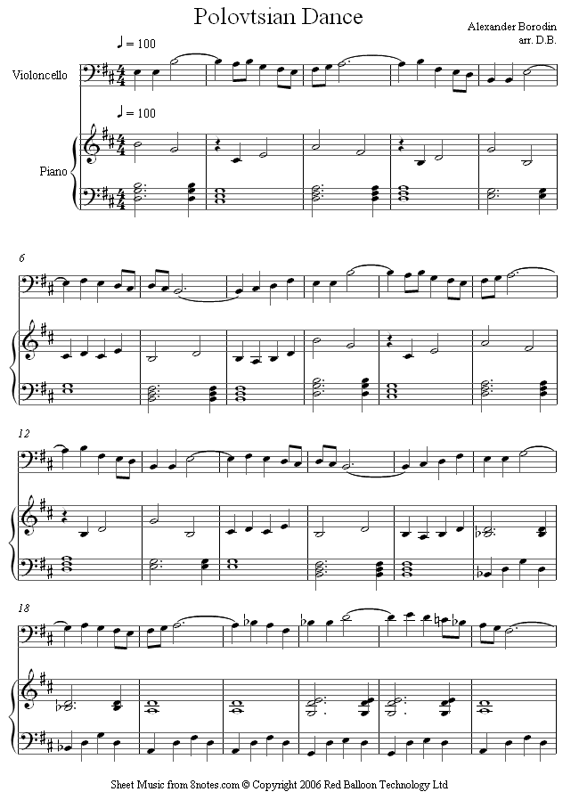 Borodin - Polovtsian Dance sheet music for Cello Borodin - Polovtsian Dance sheet music for Cello