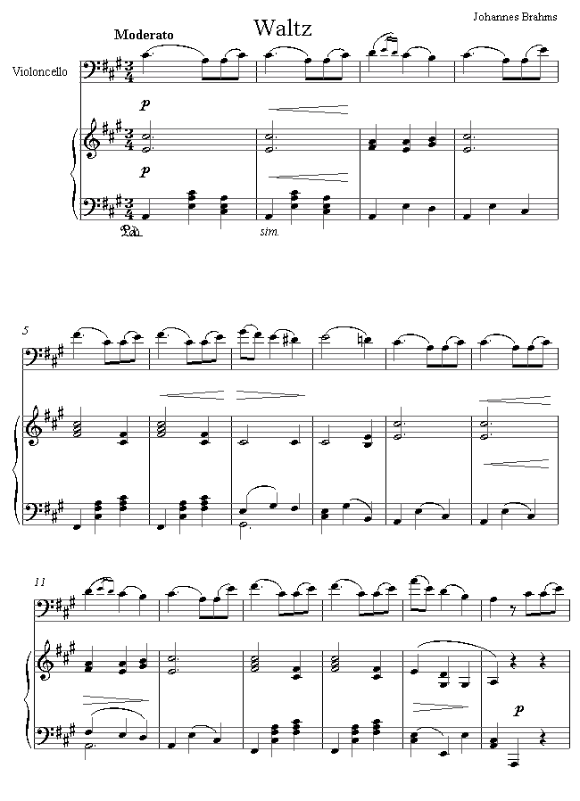 Brahms - Waltz sheet music for Cello Brahms - Waltz sheet music for Cello