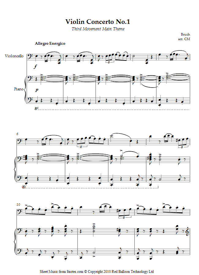 Bruch - Violin Concerto No.1 (3rd mvt main theme) sheet music for Cello Bruch - Violin Concerto No.1 (3rd mvt main theme) sheet music for Cello