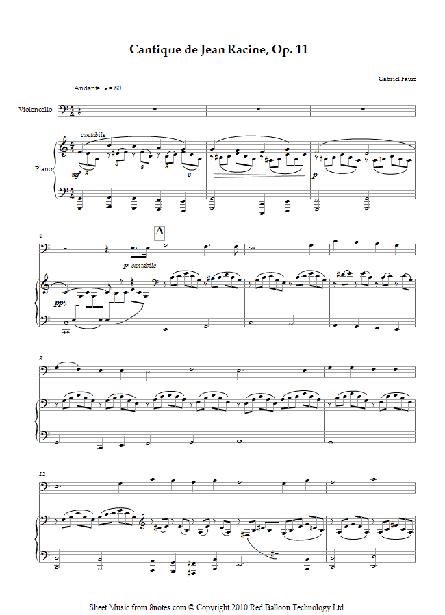 Fauré - Cantique de Jean Racine, Op. 11 sheet music for Cello Fauré - Cantique de Jean Racine, Op. 11 sheet music for Cello