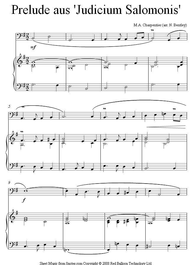 Charpentier - Prelude from Judicium Salomonis sheet music for Cello Charpentier - Prelude from Judicium Salomonis sheet music for Cello