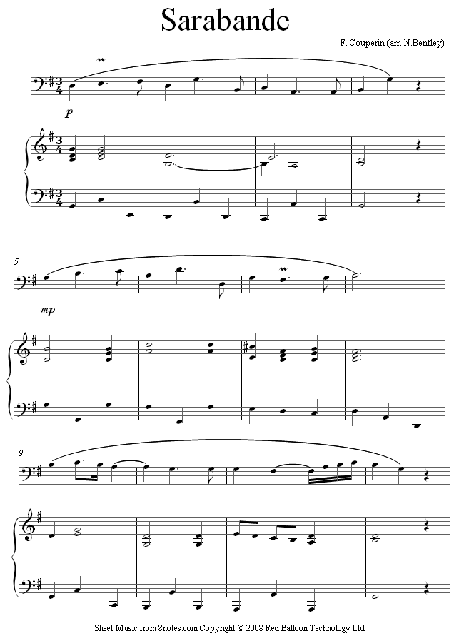 Couperin - Sarabande sheet music for Cello Couperin - Sarabande sheet music for Cello