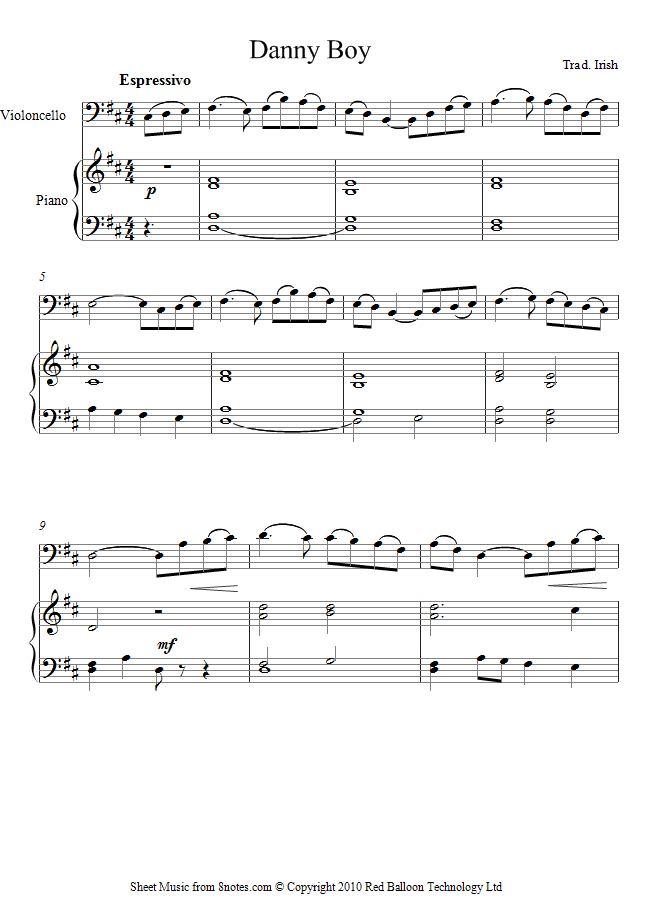 Danny Boy sheet music for Cello Danny Boy sheet music for Cello