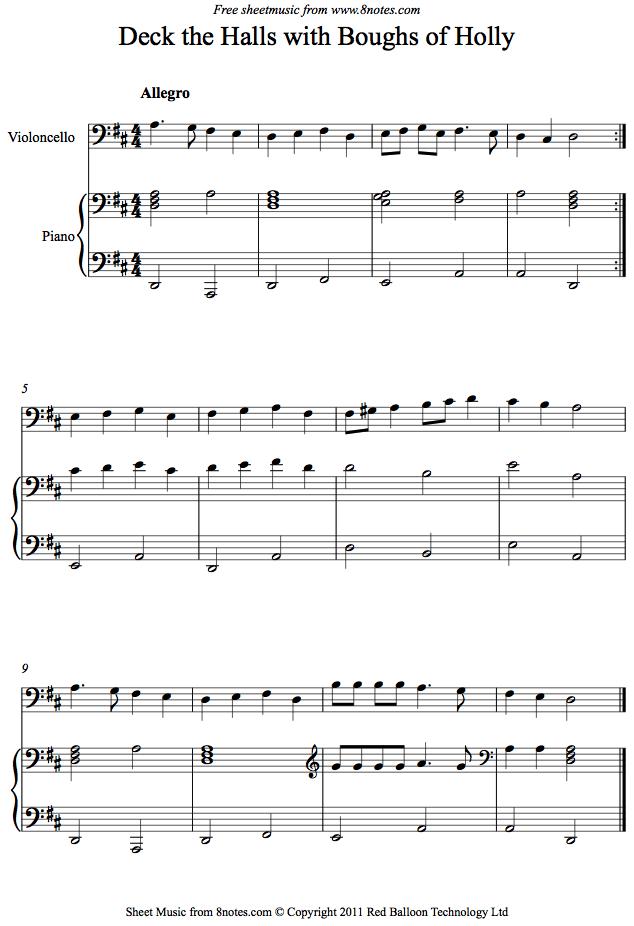 Deck the Halls with Boughs of Holly sheet music for Cello Deck the Halls with Boughs of Holly sheet music for Cello
