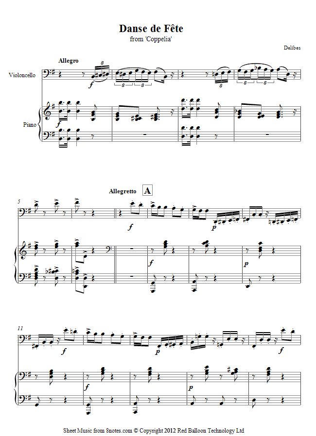 Delibes - Danse de Fete sheet music for Cello Delibes - Danse de Fete sheet music for Cello