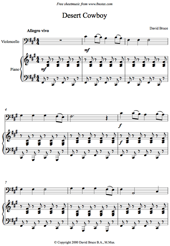 David Bruce - Desert Cowboy sheet music for Cello David Bruce - Desert Cowboy sheet music for Cello