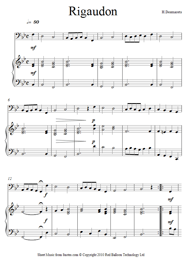 Henri Desmarets - Rigaudon sheet music for Cello Henri Desmarets - Rigaudon sheet music for Cello