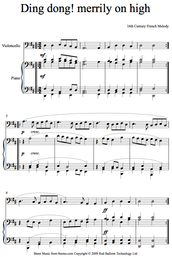 Ding Dong Merrily on High sheet music for Cello Ding Dong Merrily on High sheet music for Cello