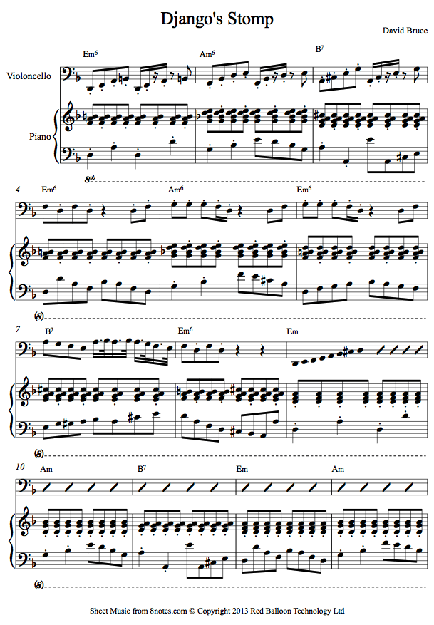 David Bruce - Django's Stomp sheet music for Cello David Bruce - Django's Stomp sheet music for Cello