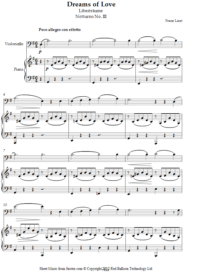 Liszt - Libestraume Notturno No. III sheet music for Cello Liszt - Libestraume Notturno No. III sheet music for Cello