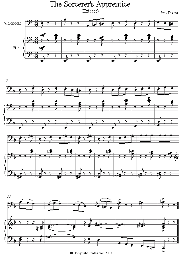 Dukas - The Sorcerers Apprentice sheet music for Cello Dukas - The Sorcerers Apprentice sheet music for Cello