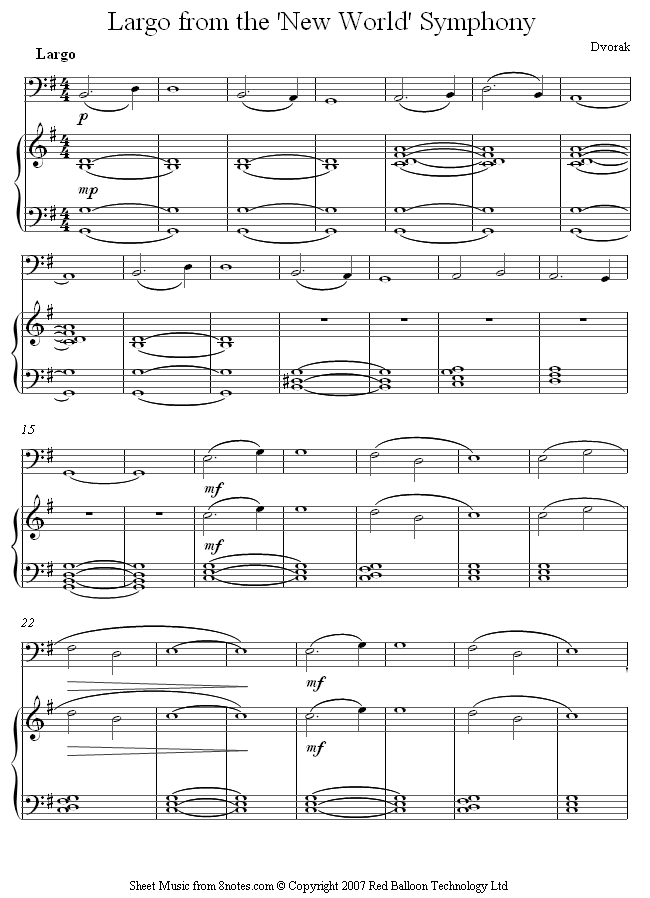 Dvořák - Largo from The New World Symphony sheet music for Cello Dvořák - Largo from The New World Symphony sheet music for Cello