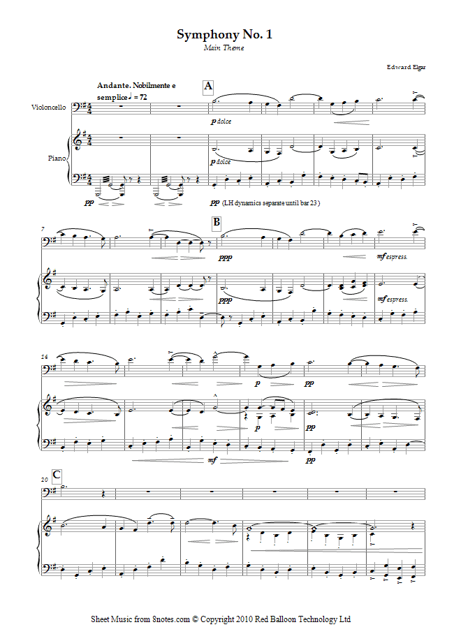 Elgar - Symphony No. 1 Opening Theme sheet music for Cello Elgar - Symphony No. 1 Opening Theme sheet music for Cello