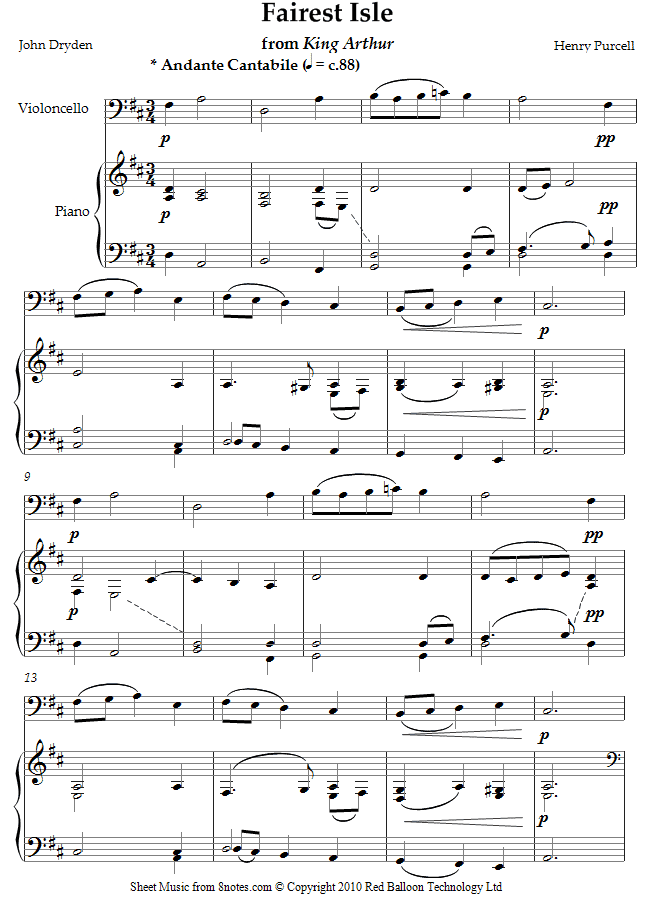 Purcell - Fairest Isle from King Arthur sheet music for Cello Purcell - Fairest Isle from King Arthur sheet music for Cello
