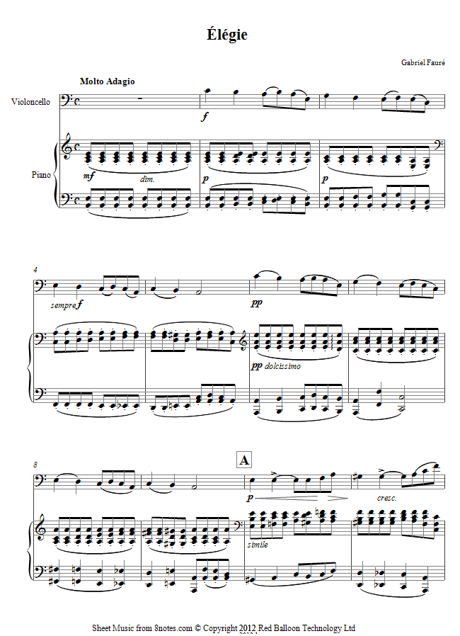 Fauré - Elegie sheet music for Cello Fauré - Elegie sheet music for Cello