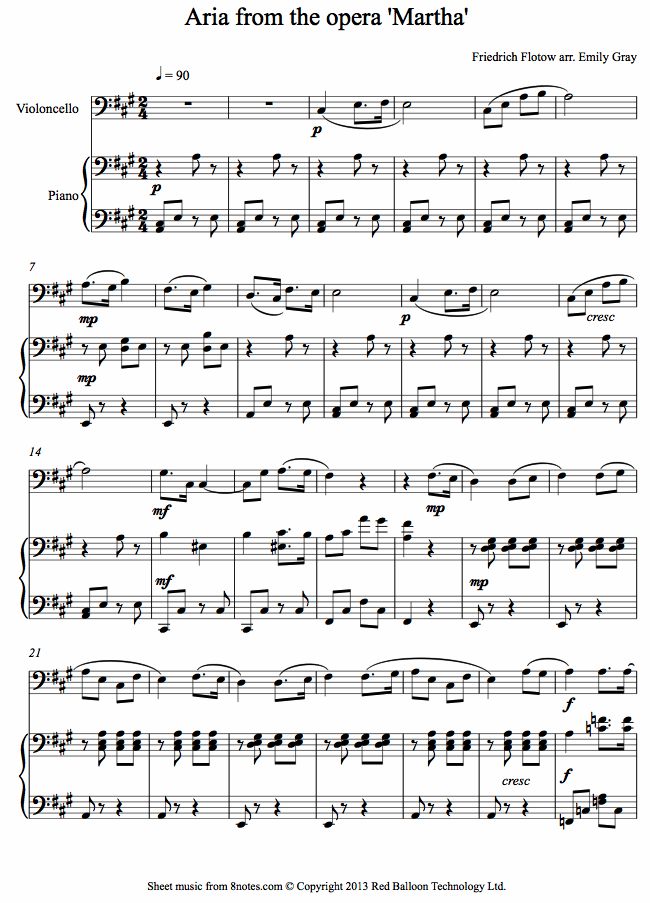 Flotow - Aria from Martha sheet music for Cello Flotow - Aria from Martha sheet music for Cello