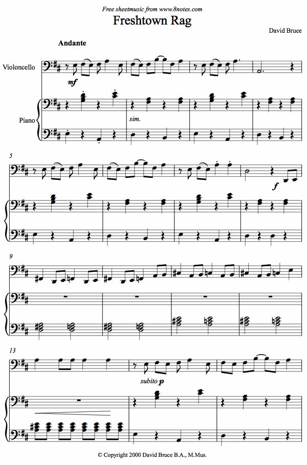 David Bruce - Freshtown Rag sheet music for Cello David Bruce - Freshtown Rag sheet music for Cello