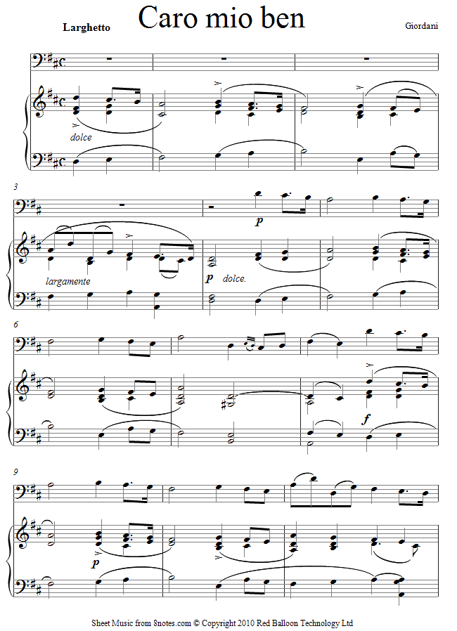 Giordano - Caro mio ben sheet music for Cello Giordano - Caro mio ben sheet music for Cello