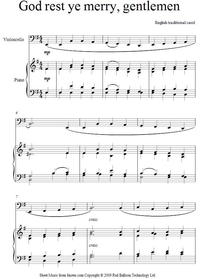 God rest you merry gentlemen sheet music for Cello God rest you merry gentlemen sheet music for Cello