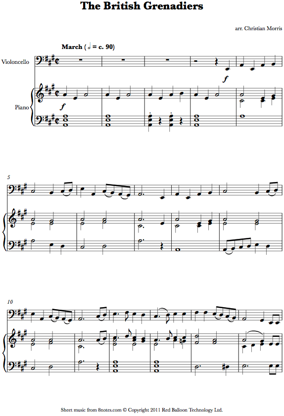 The British Grenadiers sheet music for Cello The British Grenadiers sheet music for Cello