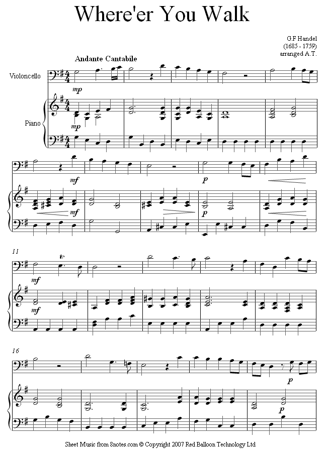Handel - Where er you walk sheet music for Cello Handel - Where er you walk sheet music for Cello