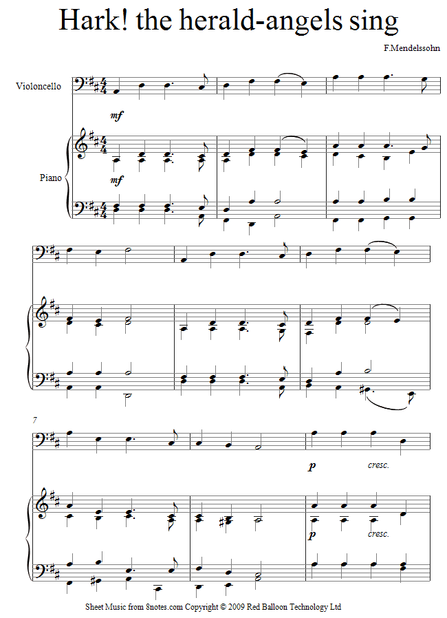 Mendelssohn - Hark the Herald Angels Sing sheet music for Cello Mendelssohn - Hark the Herald Angels Sing sheet music for Cello