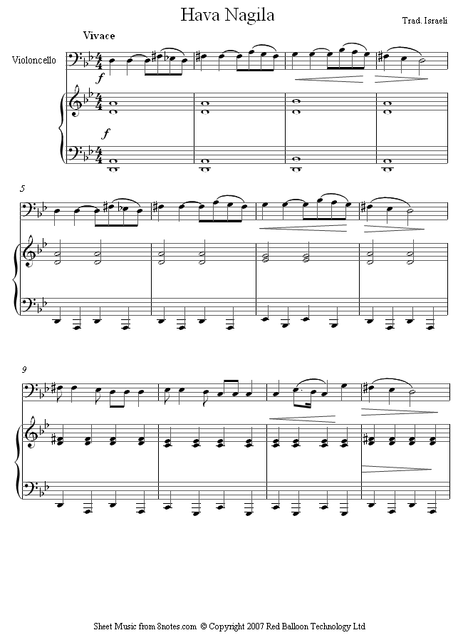 Hava Nagila sheet music for Cello Hava Nagila sheet music for Cello