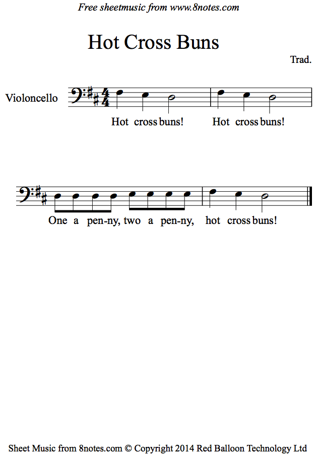 Hot Cross Buns sheet music for Cello Hot Cross Buns sheet music for Cello