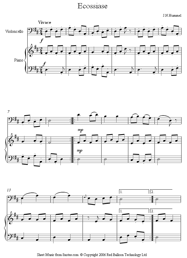 Hummel - Ecossaise sheet music for Cello Hummel - Ecossaise sheet music for Cello