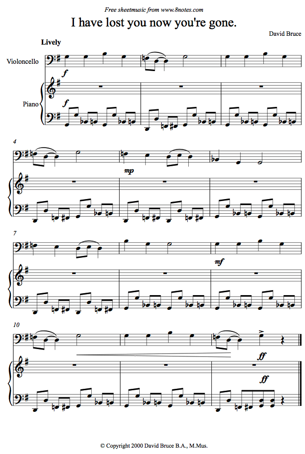 David Bruce - I have Lost you now you're gone sheet music for Cello David Bruce - I have Lost you now you're gone sheet music for Cello