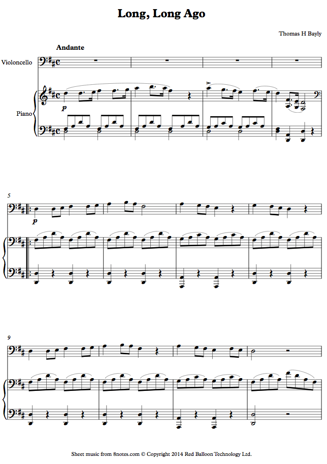 Long, Long Ago sheet music for Cello