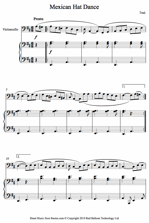 Mexican Hat Dance (Mexico) sheet music for Cello Mexican Hat Dance (Mexico) sheet music for Cello