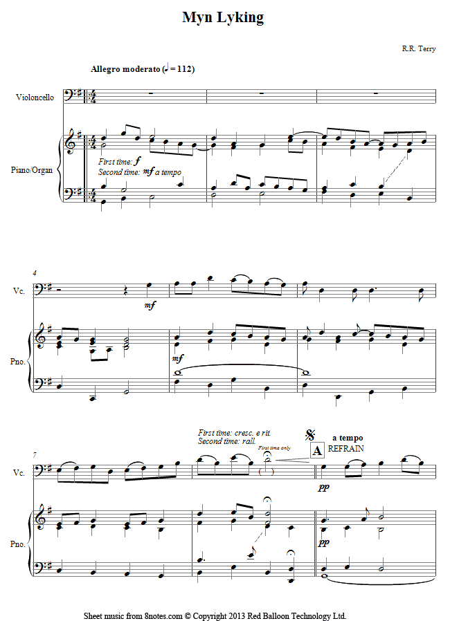 Terry - Myn Lyking sheet music for Cello Terry - Myn Lyking sheet music for Cello