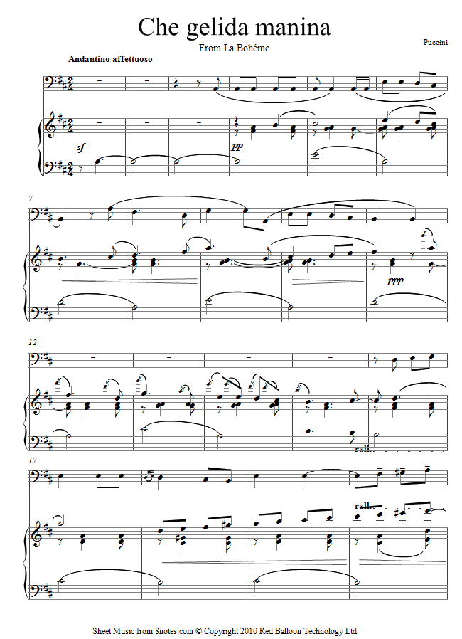 Puccini - Che Gelida Manina from La Boheme sheet music for Cello Puccini - Che Gelida Manina from La Boheme sheet music for Cello