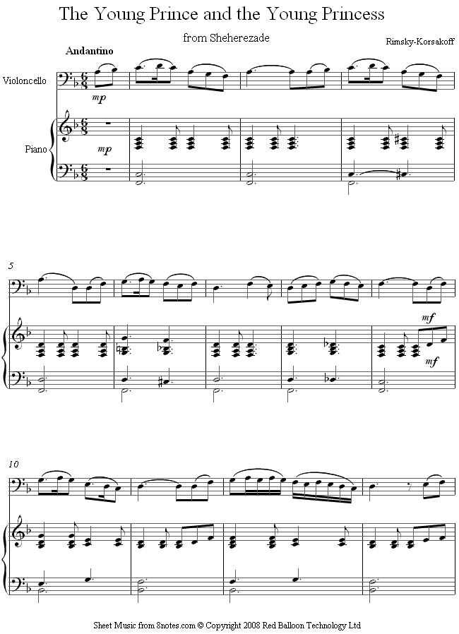 Rimsky-Korsakov - Sheherezade, 3rd mvt sheet music for Cello Rimsky-Korsakov - Sheherezade, 3rd mvt sheet music for Cello