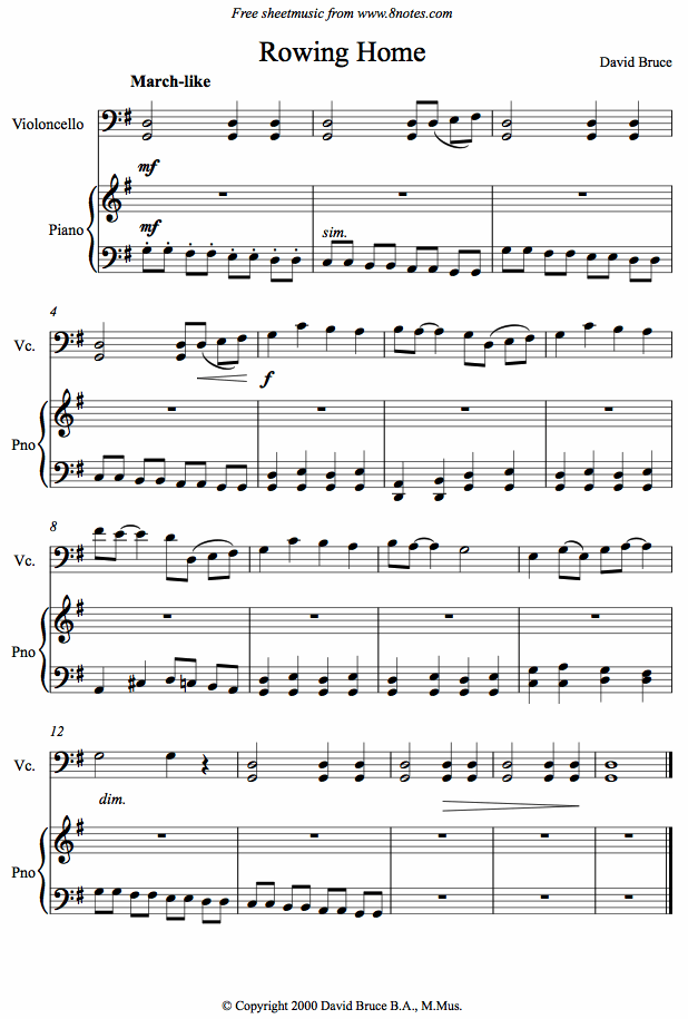 David Bruce - Rowing Home sheet music for Cello David Bruce - Rowing Home sheet music for Cello