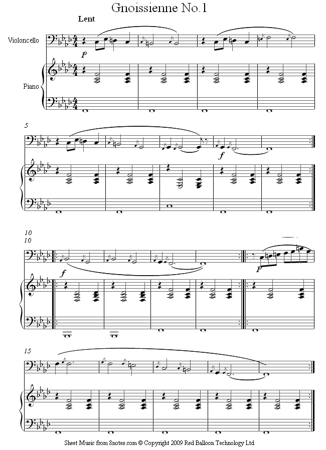 Satie - Gnossienne No1 cello sheet music for Cello Satie - Gnossienne No1 cello sheet music for Cello