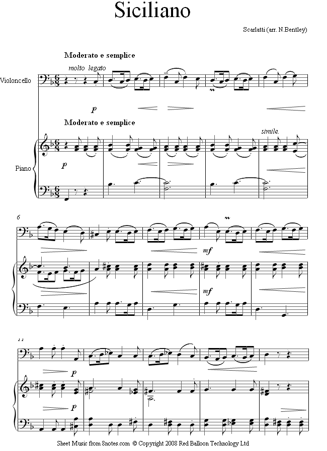 Scarlatti - Siciliano sheet music for Cello Scarlatti - Siciliano sheet music for Cello