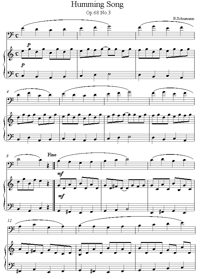 Schumann - Humming Song Op 68 No 3 (from Album for the Young) sheet music for Cello Schumann - Humming Song Op 68 No 3 (from Album for the Young) sheet music for Cello