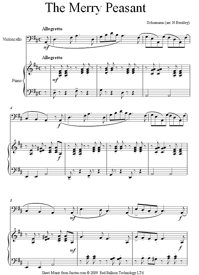 Schumann - The Merry Peasant sheet music for Cello Schumann - The Merry Peasant sheet music for Cello